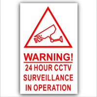 6 x Red on White-130mm-Camera Warning 24 Hour CCTV Surveillance In Operation Stickers-Closed Circuit Television Security-Self Adhesive Vinyl Signs